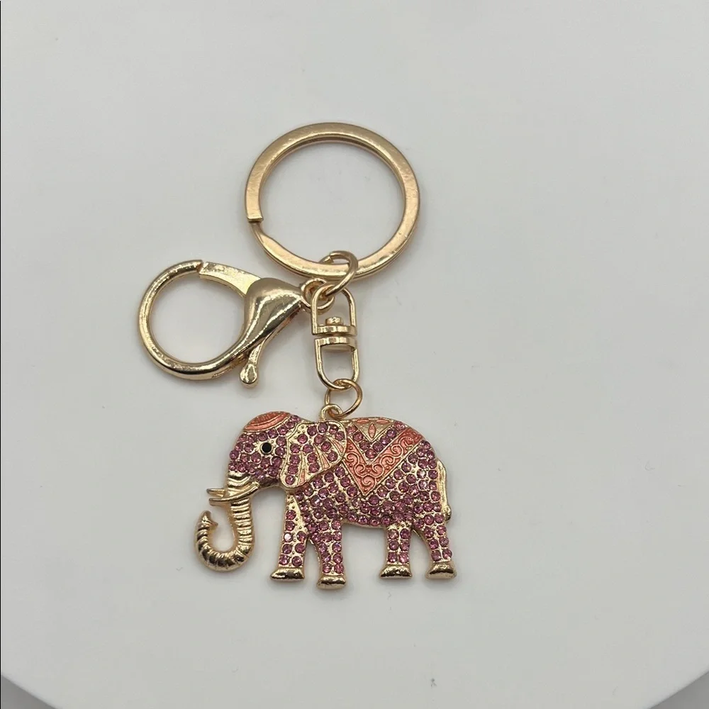 656. Gold and Pink Elephant Keychain